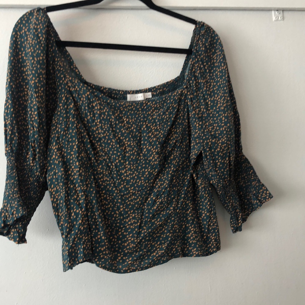 Lush smocked crop peasant blouse top